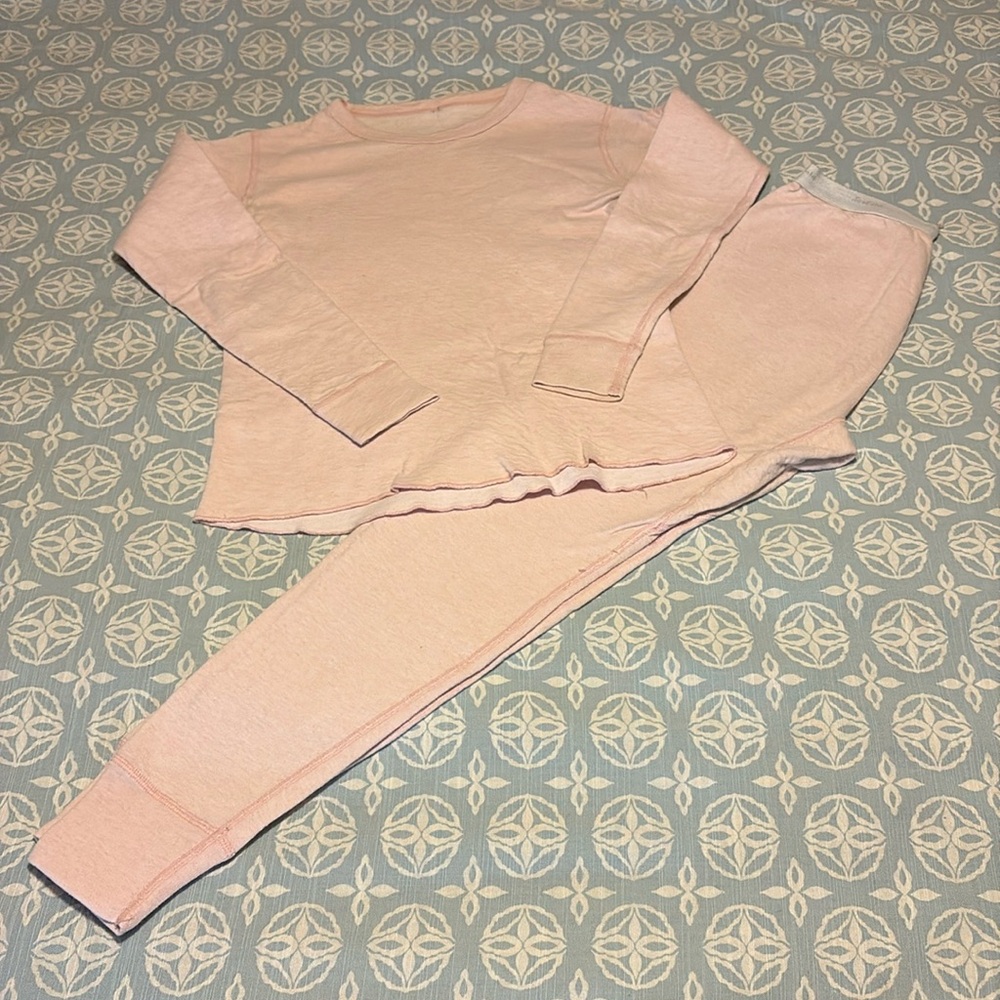 Pink Vintage ladies thermal long johns with matching undershirt